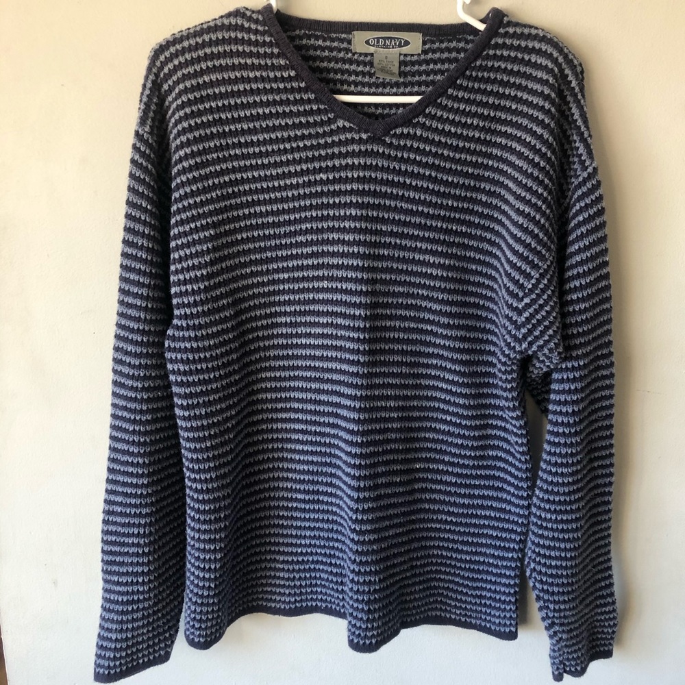 Vintage Women Old Navy V Neck Blue Striped Sweater